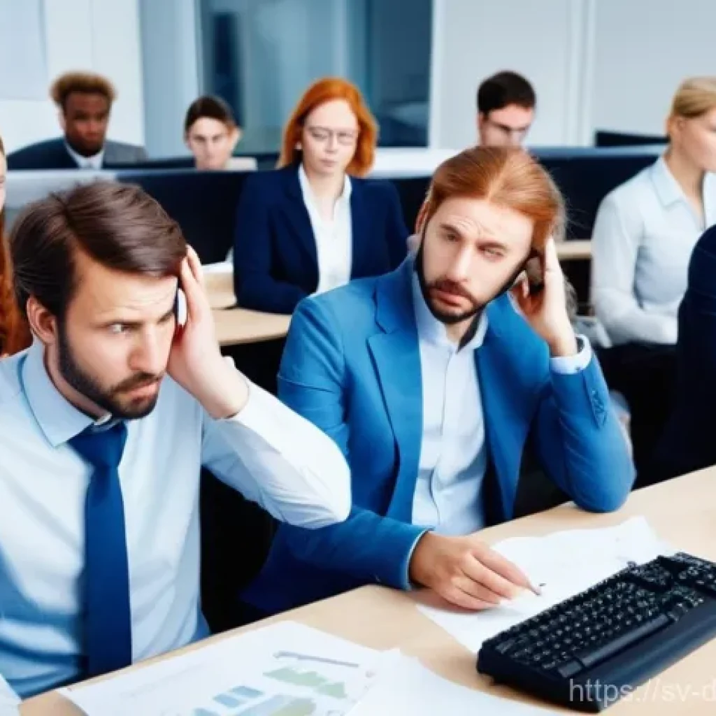 데이터 품질 관리의 글로벌 트렌드 - **Prompt:** A diverse group of business professionals in a modern, slightly disheveled Swedish offic...
