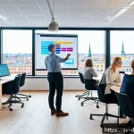 Home 18 데이터 품질 향상을 위한 단계별 가이드 - A modern Scandinavian office environment with a diverse team of professionals collaborating around a...