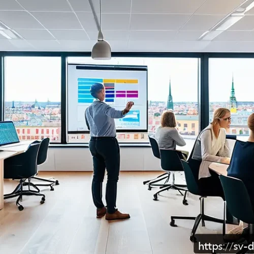 Home 30 데이터 품질 향상을 위한 단계별 가이드 - A modern Scandinavian office environment with a diverse team of professionals collaborating around a...