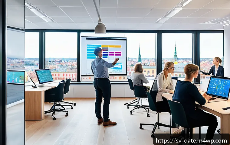 데이터 품질 향상을 위한 단계별 가이드 - A modern Scandinavian office environment with a diverse team of professionals collaborating around a...